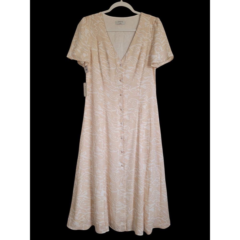 NWT Babaton Aritzia Elin A-line Modest Midi Dress Pink White Button Front Small - Picture 3 of 12